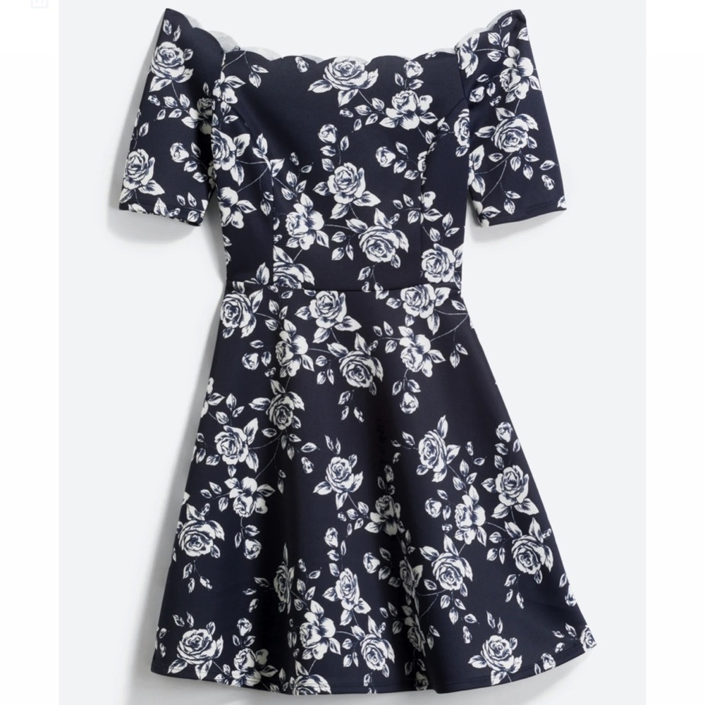 NINE BRITTON Vandalie Off The Shoulder Scallop Neckline Ponte Dress